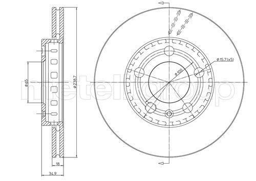 Metelli 23-0614C Front brake disc ventilated 230614C