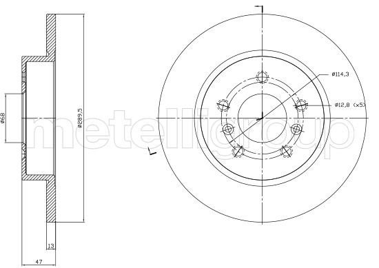 Metelli 23-1763C Rear brake disc, non-ventilated 231763C