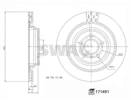 Rear vented brake disc SWAG 33 10 2443