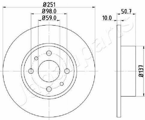 Japanparts DP-0206 Rear brake disc, non-ventilated DP0206