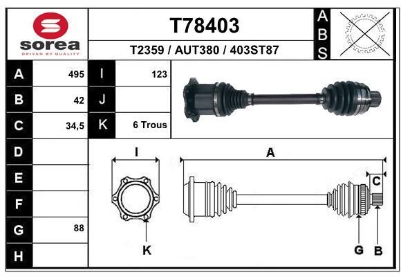 EAI T78403 Drive Shaft T78403