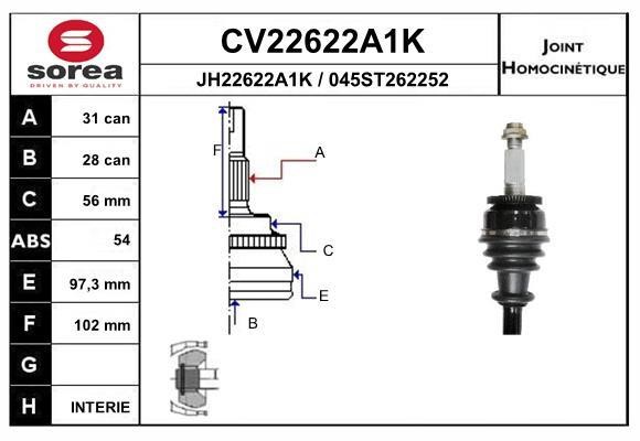 EAI CV22622A1K Joint Kit, drive shaft CV22622A1K