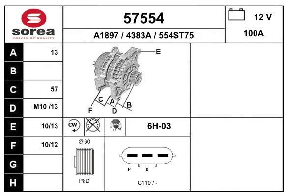 EAI 57554 Alternator 57554