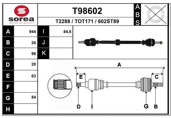 EAI T98602 Drive shaft T98602