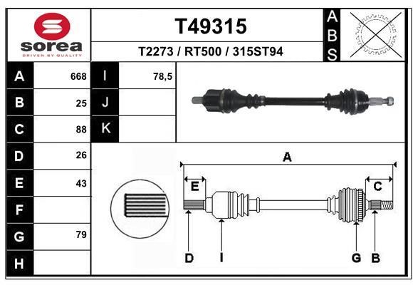 EAI T49315 Drive shaft T49315