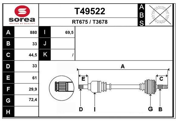 EAI T49522 Drive shaft T49522