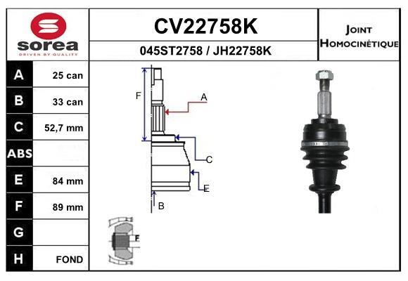 EAI CV22758K Joint kit, drive shaft CV22758K