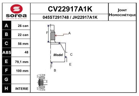 EAI CV22917A1K Joint kit, drive shaft CV22917A1K