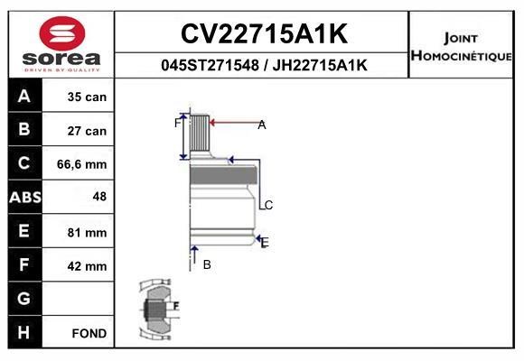 EAI CV22715A1K Joint kit, drive shaft CV22715A1K