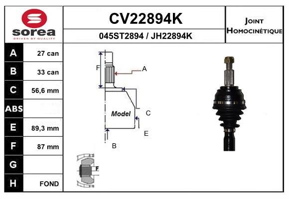 EAI CV22894K Joint kit, drive shaft CV22894K