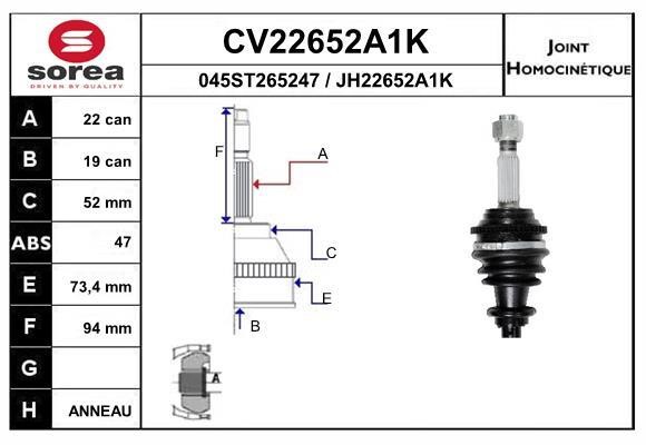 EAI CV22652A1K Joint kit, drive shaft CV22652A1K