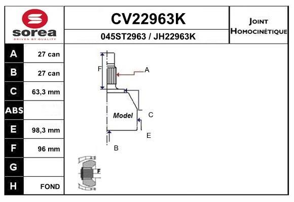 EAI CV22963K Joint kit, drive shaft CV22963K