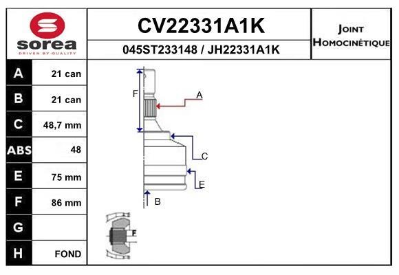 EAI CV22331A1K Joint kit, drive shaft CV22331A1K