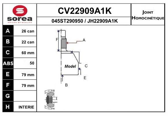 EAI CV22909A1K Joint kit, drive shaft CV22909A1K