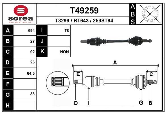 EAI T49259 Drive shaft T49259