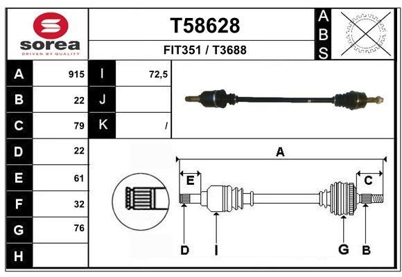 EAI T58628 Drive shaft T58628