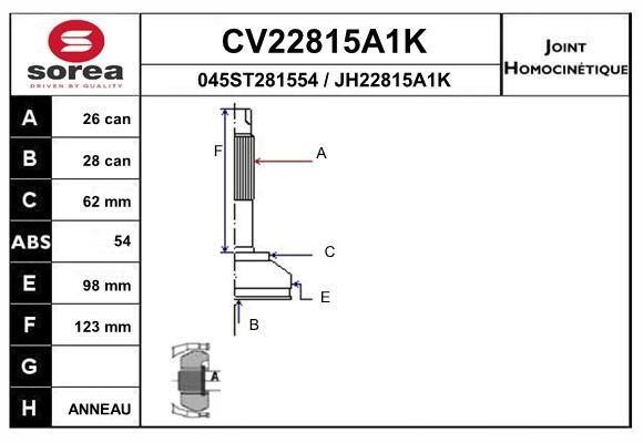 EAI CV22815A1K Joint kit, drive shaft CV22815A1K