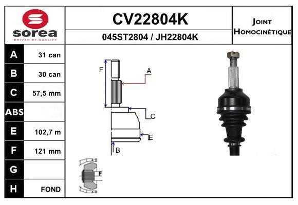 EAI CV22804K Joint kit, drive shaft CV22804K