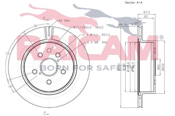 Rear ventilated brake disc Raicam RD01086