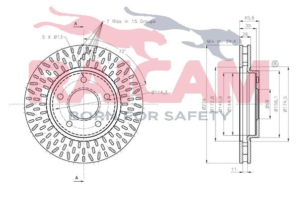 Front brake disc ventilated Raicam RD00372