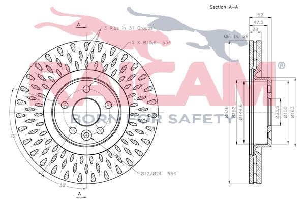 Front brake disc ventilated Raicam RD00964