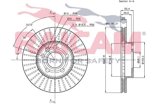 Front brake disc ventilated Raicam RD00255