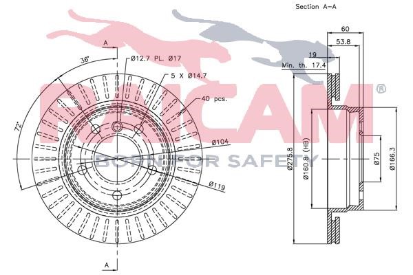 Rear ventilated brake disc Raicam RD00060