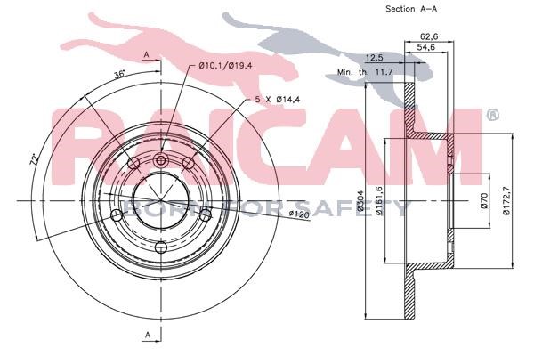 Rear brake disc, non-ventilated Raicam RD00721
