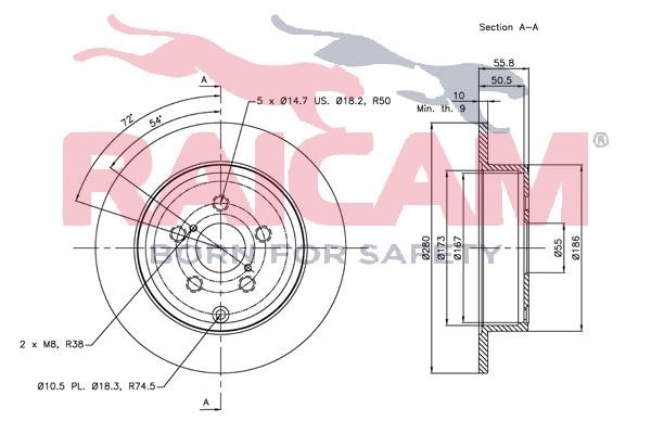 Rear brake disc, non-ventilated Raicam RD00833