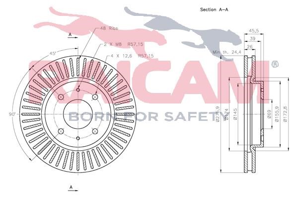 Front brake disc ventilated Raicam RD00367