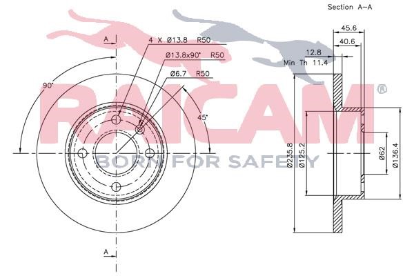 Unventilated front brake disc Raicam RD00748