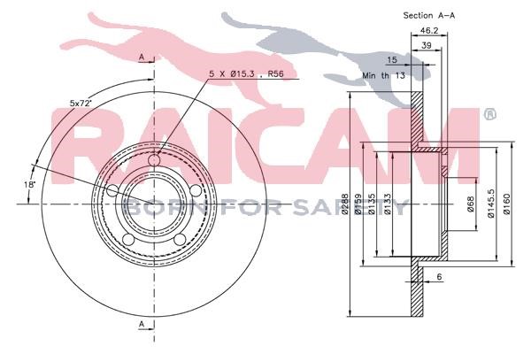 Unventilated front brake disc Raicam RD00869