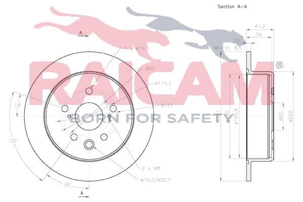 Rear brake disc, non-ventilated Raicam RD01278