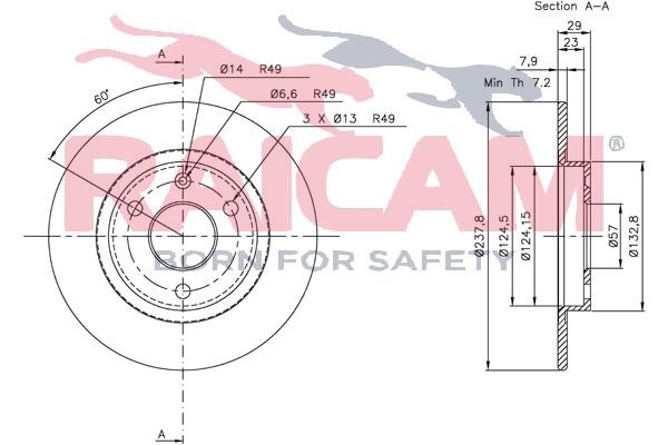 Unventilated front brake disc Raicam RD01042