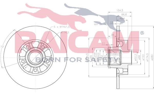 Raicam RD01489 Rear brake disc, non-ventilated RD01489