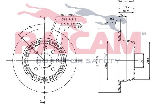 Rear brake disc, non-ventilated Raicam RD00580