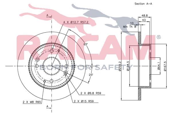 Rear brake disc, non-ventilated Raicam RD01062