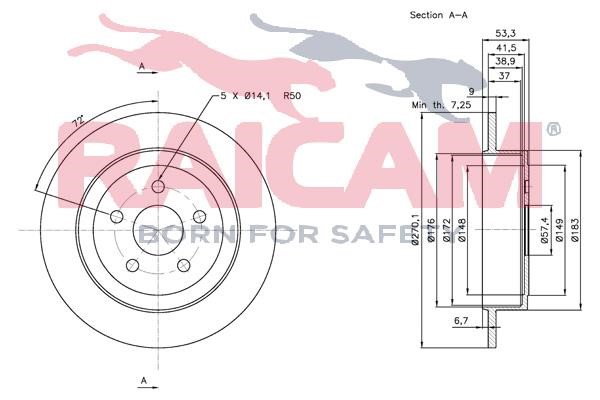 Rear brake disc, non-ventilated Raicam RD01028