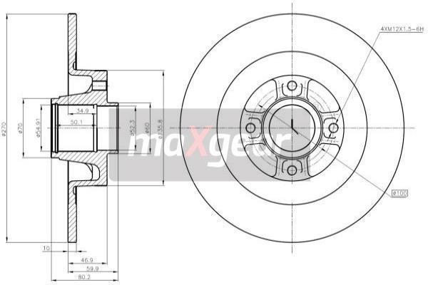 Maxgear 19-1279 Rear brake disc, non-ventilated 191279