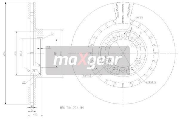 Maxgear 192446 Front brake disc ventilated 192446