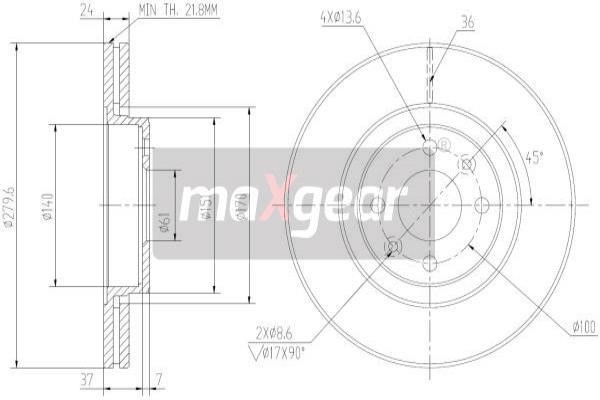 Front vented brake disc Maxgear 19-0803
