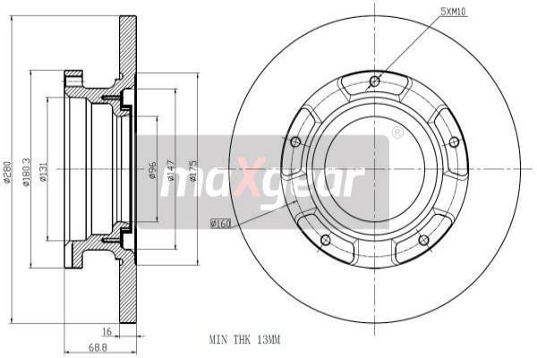 Maxgear 19-1237 Rear brake disc, non-ventilated 191237