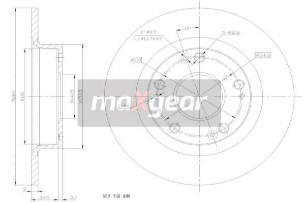 Maxgear 19-1854 Rear brake disc, non-ventilated 191854