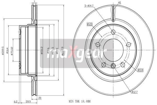 Rear vented brake disc Maxgear 191849MAX