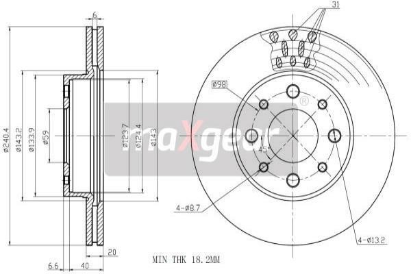 Maxgear 19-1000 Front brake disc ventilated 191000