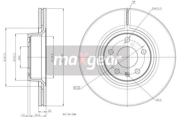 Maxgear 19-2021 Front brake disc ventilated 192021