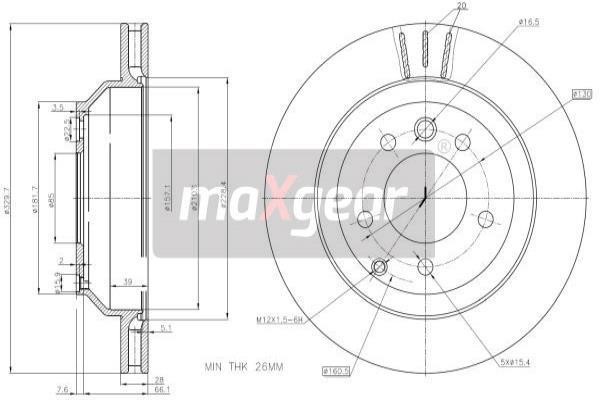 Maxgear 19-1833MAX Rear ventilated brake disc 191833MAX
