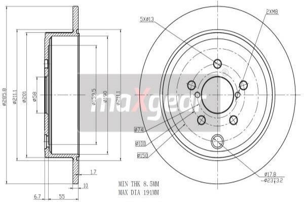 Maxgear 19-2271MAX Rear brake disc, non-ventilated 192271MAX