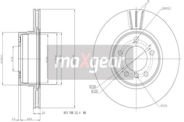 Maxgear 19-1053MAX Front brake disc ventilated 191053MAX