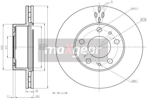 Maxgear 19-2001 Front brake disc ventilated 192001